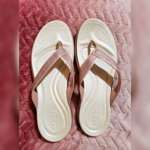 Pink and White FlipFlops 11 Crocs NWOT